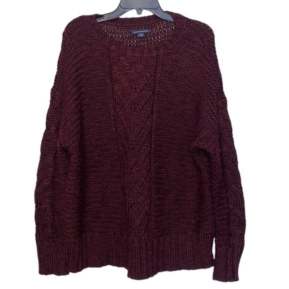 AMERICAN EAGLE Knitted Sweater Maroon Drop Shoulder Womens Size XL